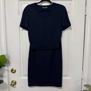 St. John Santana Knit Skirt Set Navy Blue Size 6